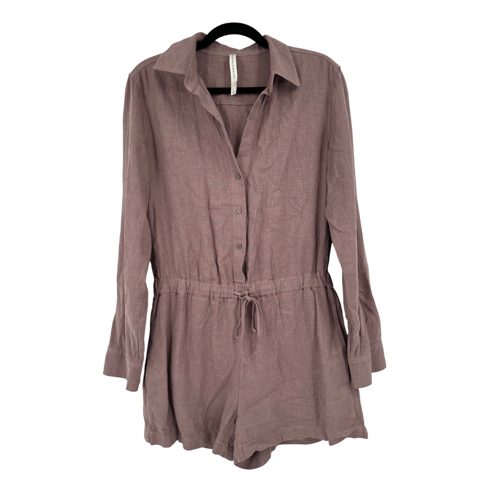 The Group by Babaton Linen Blend Utility‎ Romper Mauve Long Sleeve Small 107350